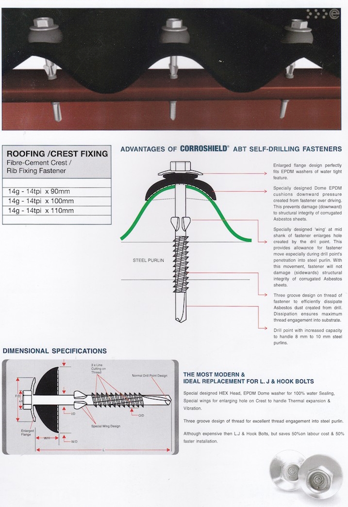 fasteners for corrugated fibre-cement sheet to steel